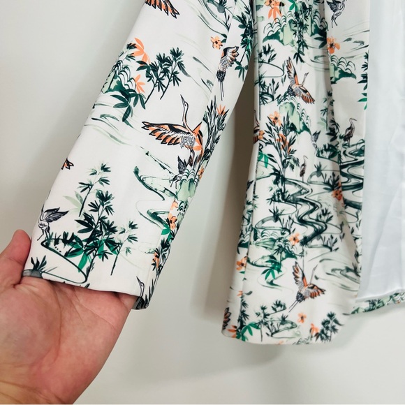 H&M Women's Floral Crane Blazer White and Green Open Formal Casual Blazer size S - Picture 4 of 9
